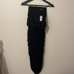 Strapless Express ruched dress, black, size Large